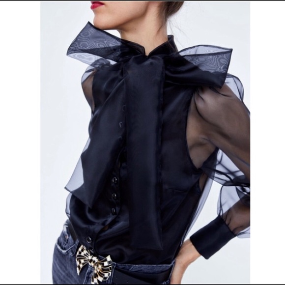 black chiffon blouse zara